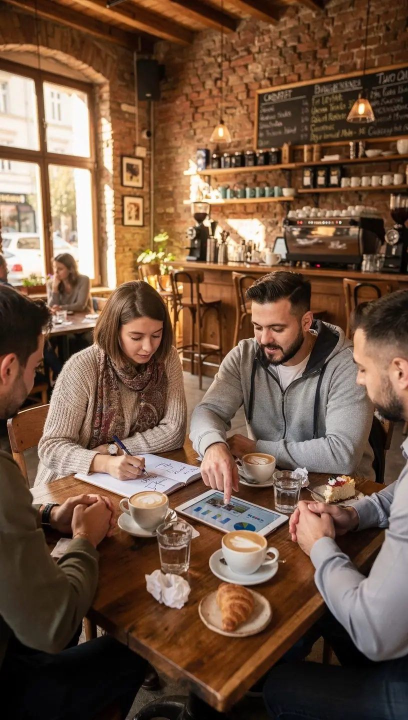 Termékstratégiai iskolában zajló workshop, ahol szakemberek egy csoportja együtt dolgozik a termékfejlesztési terveken.